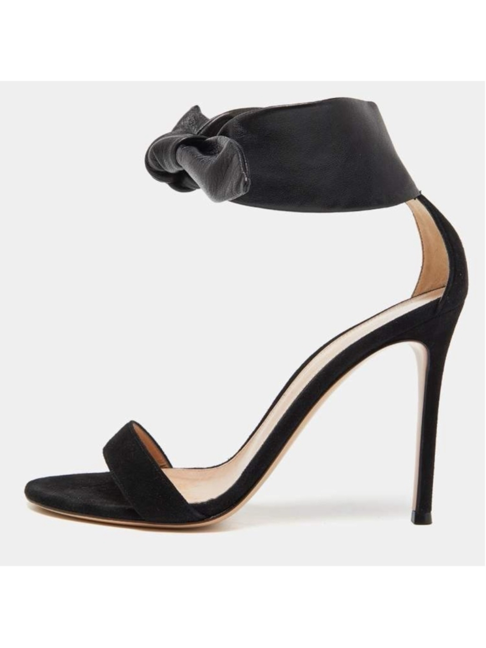 Gianvito Rossi Black Suede and Leather Ankle Cuff Bow Tie Sandals Sz 37.5 US 7